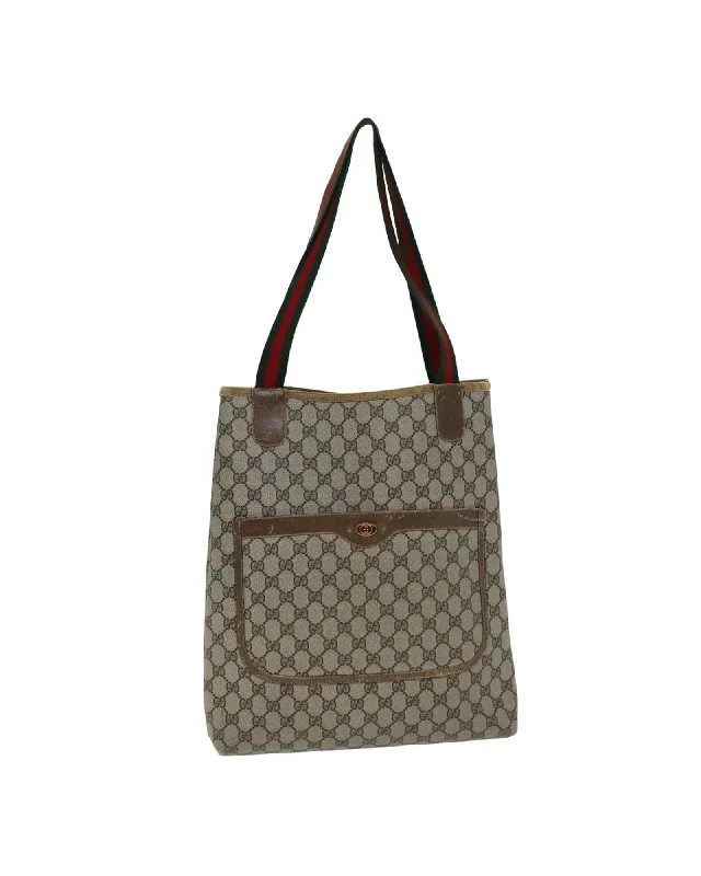 You'll Love Us Because GG Supreme Web Sherry Line Tote Bag in PVC Leather and Canvas Statement Bags, Shop Today You'll Love Us Because GG Supreme Web Sherry Line Tote Bag in PVC Leather and Canvas Statement Bags, Shop Today