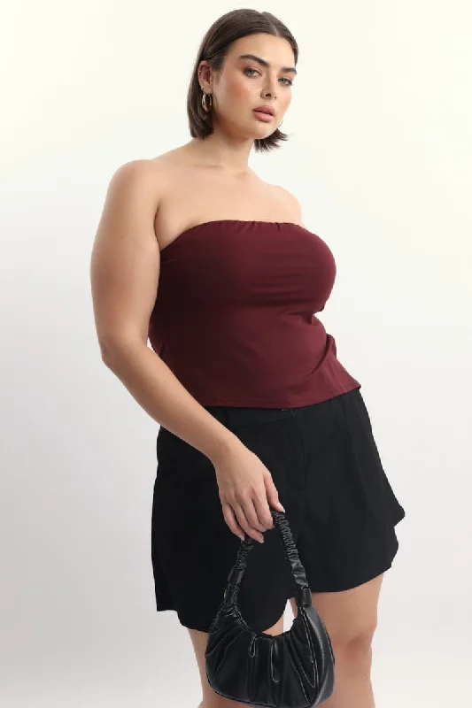 Budget-Friendly Fashion Red Bandeau Asymmetric Top Supersoft