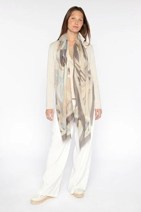 Day-To-Night Styles Kinross Cashmere Palm Print Scarf - Driftwood