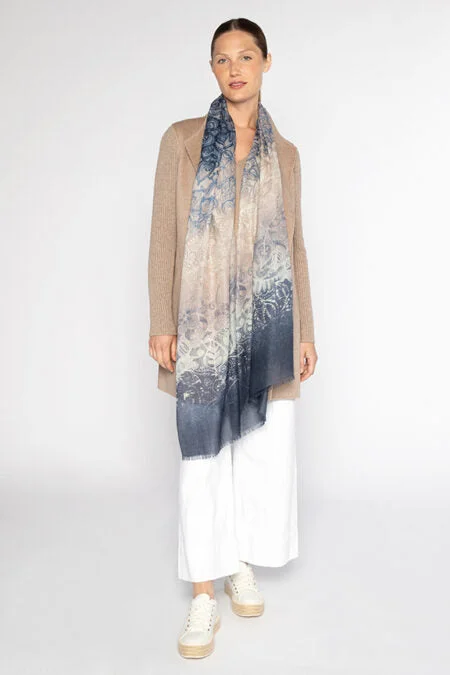 Spring Fashion Kinross Cashmere Ombre Reef Print Scarf - Navy