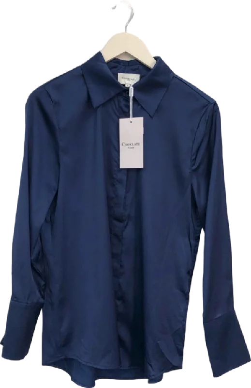 Dive Into Trendy Styles Choklate Navy Satin Shirt UK L