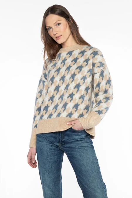 Feminine Luxe Style Sale Kinross Cashmere Houndstooth Crew