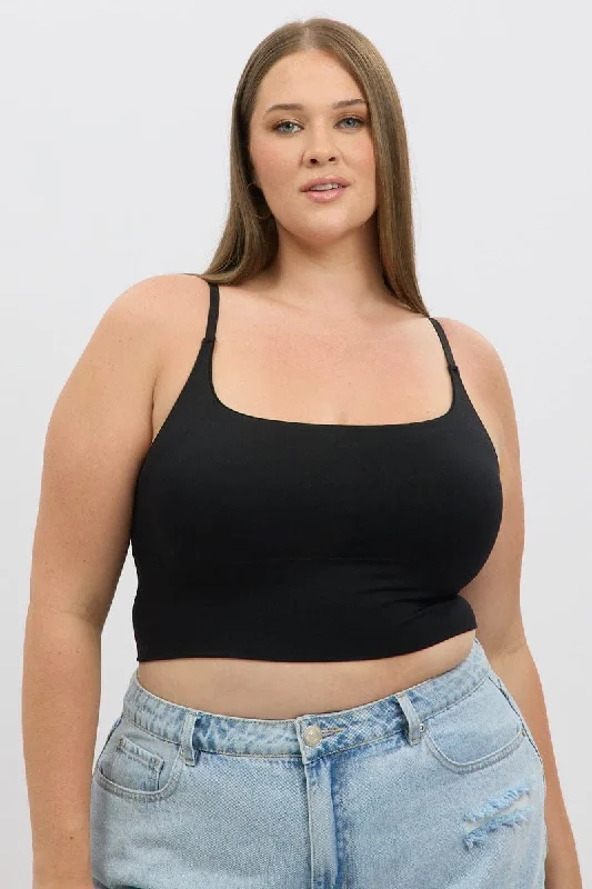 Holiday Attire Sale Black Singlet Round Neck Seamless