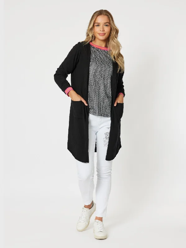 The Latest Fashion Trends Threadz Ella Long Line Cardi Black