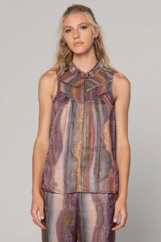 Durable Fashion Picks Lost Horizon Printed Silk Chiffon Top - Multi