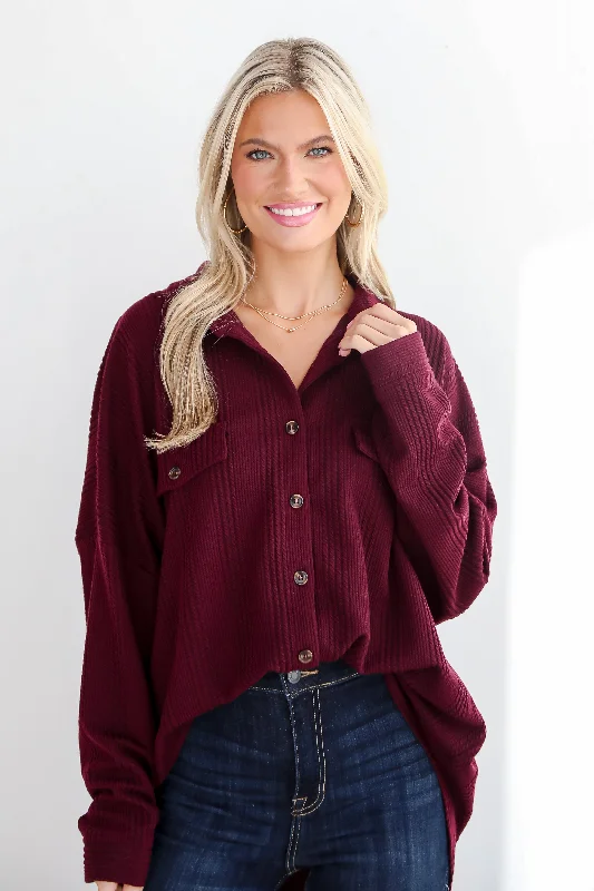 Stay Ahead In Style FINAL SALE - Reliably Cozy Wine Knit Button-Up Top