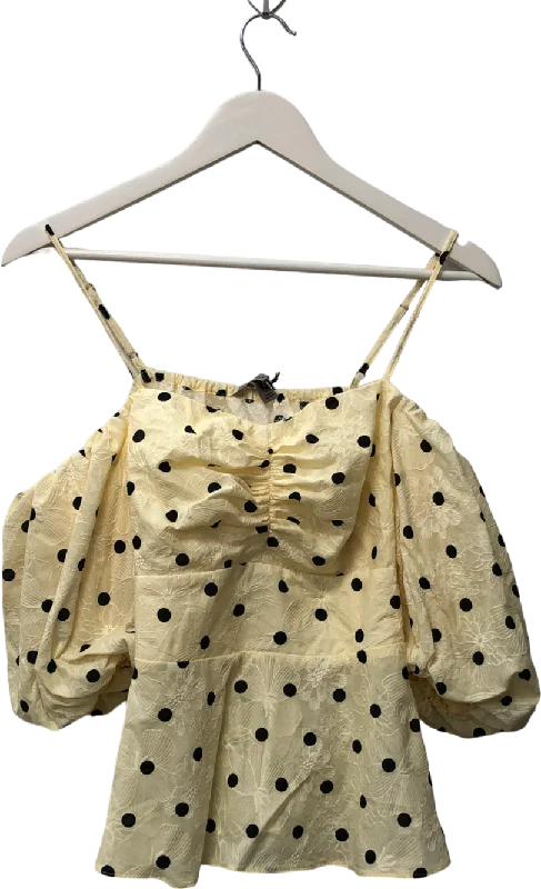 Limited Edition River Island Polka Dot Print Bardot Top In Yellow UK 12