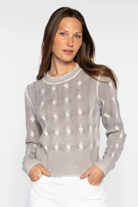 Casual Chic Deals Kinross Cashmere Spray Print Cable Crew