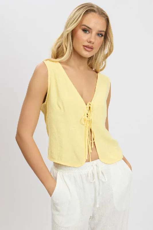 Winter Warehouse Sale Yellow Tie Up Top Linen