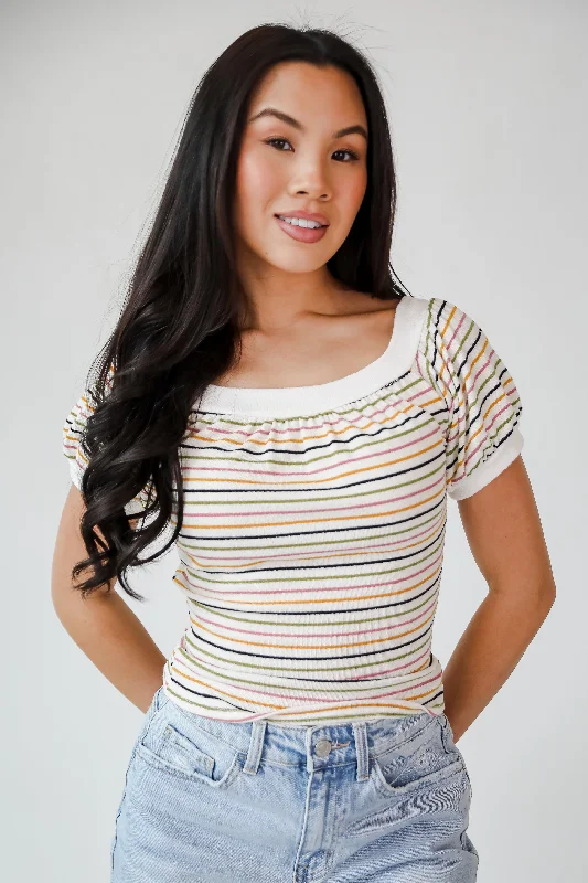 Budget Saver Beaming Perfection Ivory Striped Top - DU DEAL