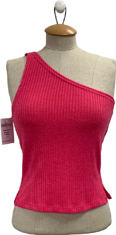 Budget Friendly White Fox Pink One Shoulder Ribbed Top UK S