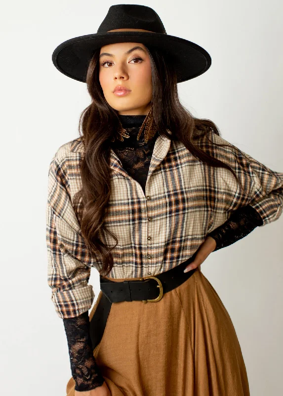 Edgy Fashion Deals Marika Top in Neutral Plaid