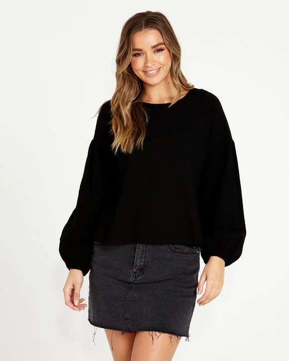 Fashion Frontiers Sass Sonya Puff Sleeve Top Black