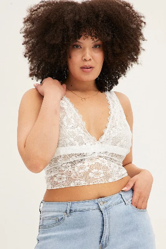 Hot Deals White V-neck Lace Bralette