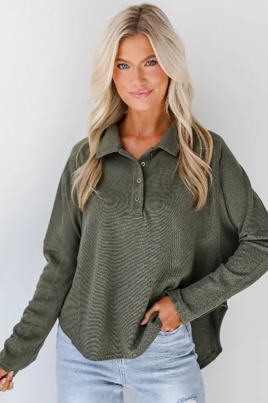 Fashionista Favorites FINAL SALE - Ella Olive Collared Top - DOORBUSTER