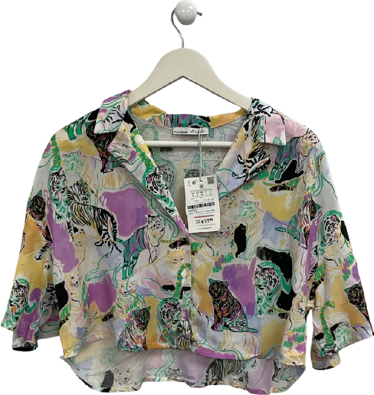 Don't Miss Out Pull&Bear Multicoloured Vibrant Tiger Print Shirt UK L