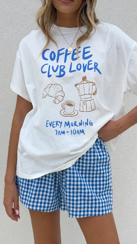 Shop The Hottest Deals Coffee Club Lover Top and Shorts Set - White/Blue