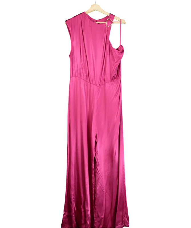 Don't Miss Out Corey Lynn Calter Pink Satin One-shoulder Jumpsuit UK XL