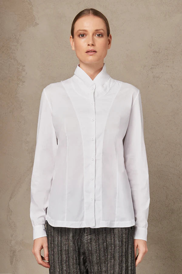 Sophisticated Style Offers Strech Cotton High Neck Shirt - White