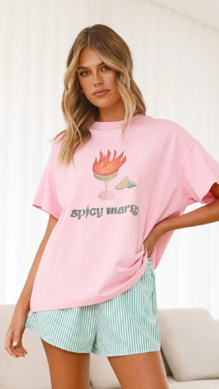 Relaxed Style Spicy Margs Top & Shorts Set - Pink/ Green