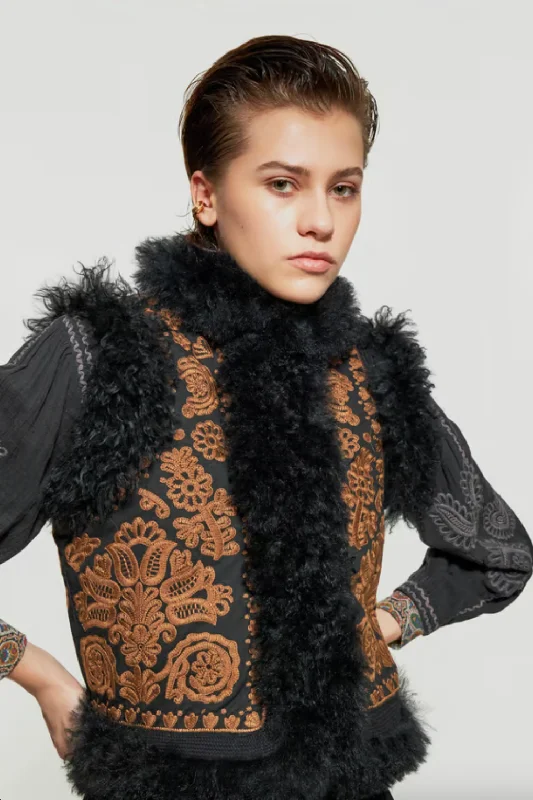 Exclusive Sale Danie Embroidered Gilet - Black