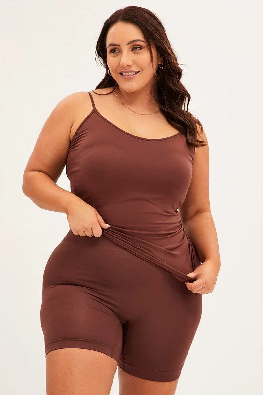 Refined Fashion Sale Brown Seamless Singlet Top