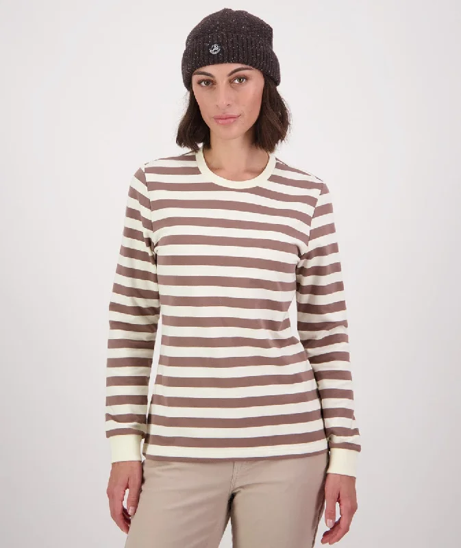 Chic And Trendy Swanndri Papamoa LS Stripe T Shirt Walnut White