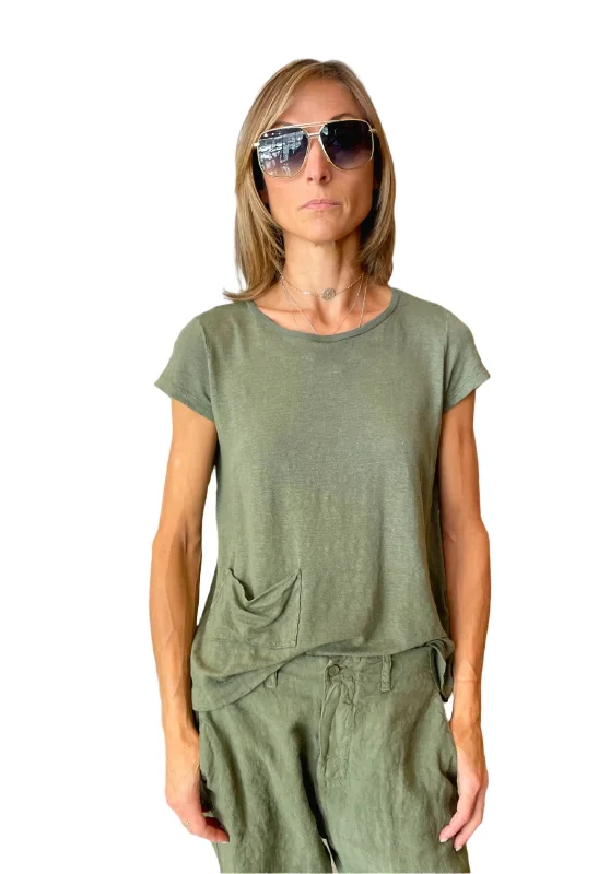 Trend Forward Threads Linen Jersey T Shirt w/ Pocket - Green