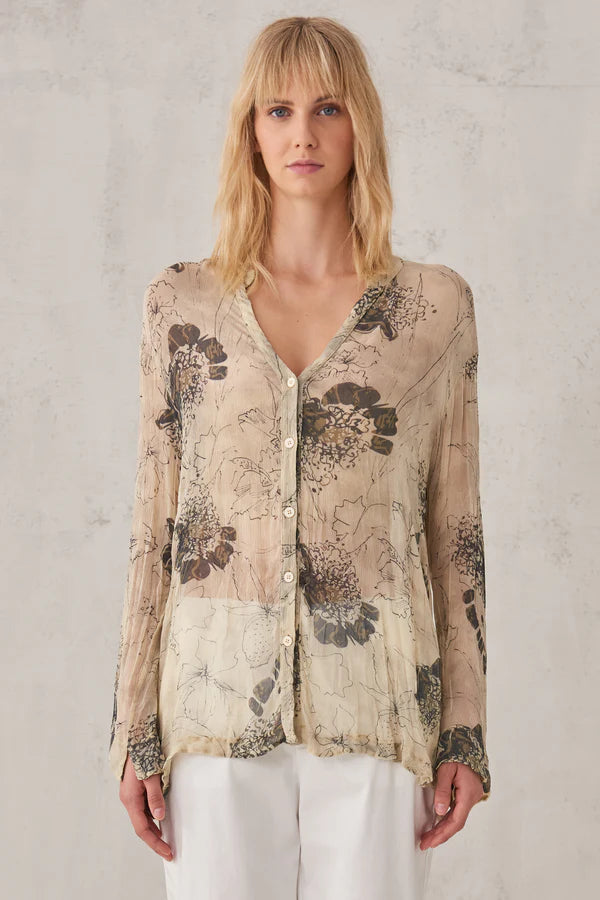 Chic Styles Printed Viscose Crepe Shirt - Sand