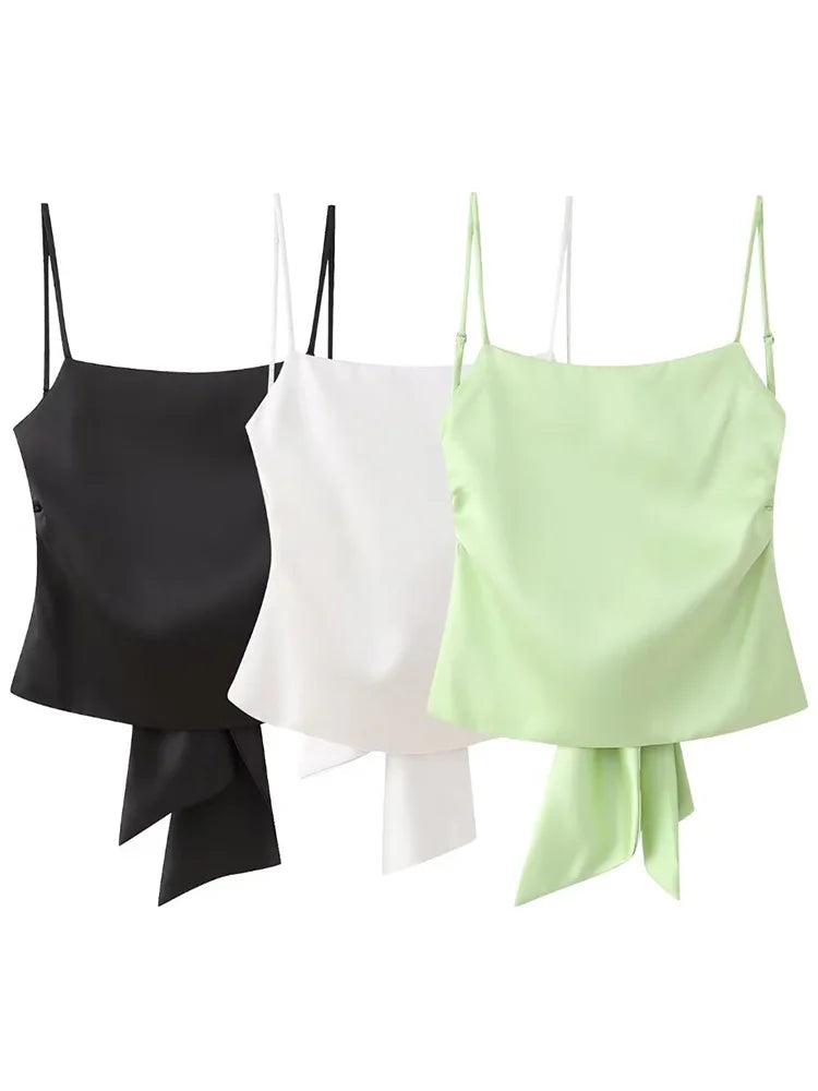 Minimalist Fashion Sale Women's Spaghetti Strap Fashion Designer Backless Bow Tie Up Singlets