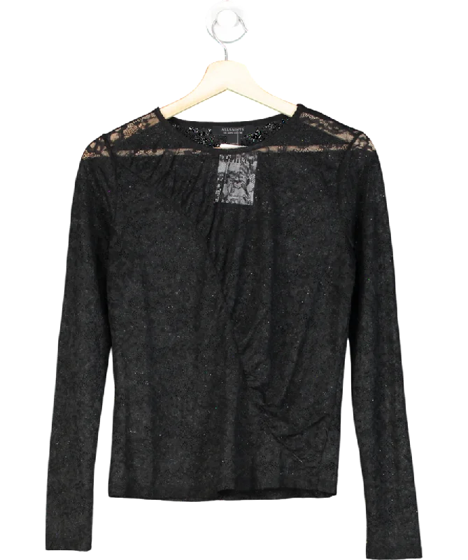 Premium Fashion All Saints Black Edana Lace Top UK 10