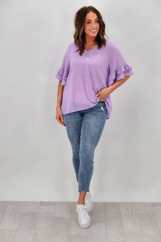 Chic & Modern Sales Gloss by Shine On Harper Frill Sleeve Top Lilac