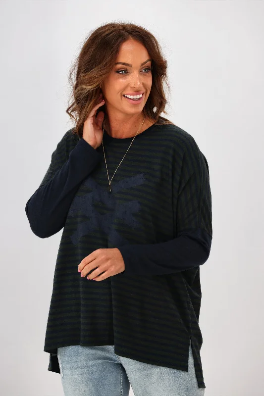 Fast Fashion Favorites Alpine by Shine On Laurie Striped Oversized Top Ink Olive