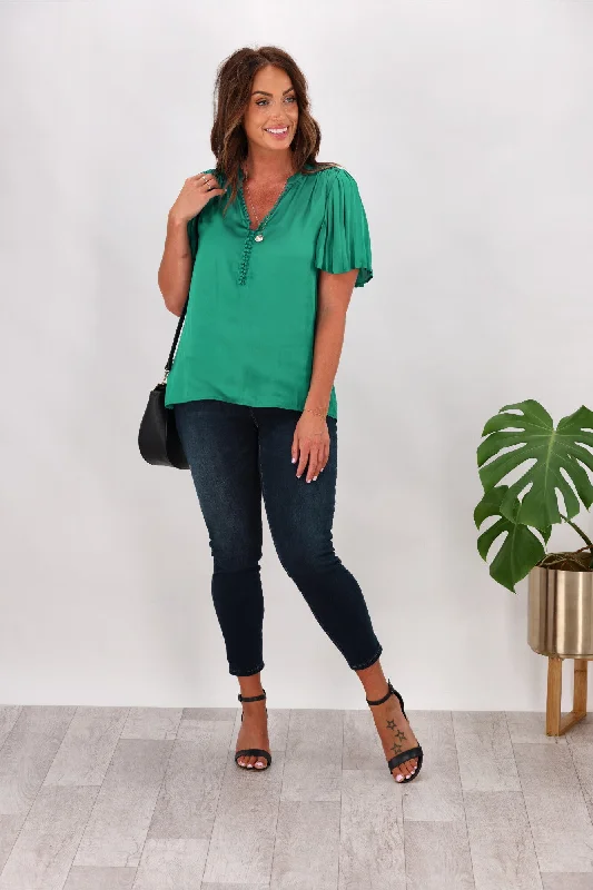 New Styles Just In Gloss by Shine On Calla Pleat Sleeve Top Teal Green