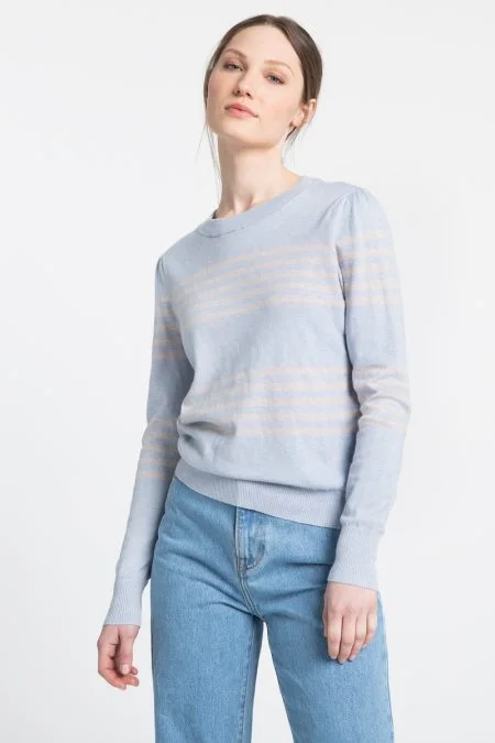 Limited Time Deal Kinross Cashmere Gathered Sleeve Stripe Crew