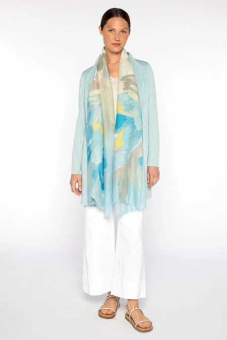 Fashionista Favorites Kinross Cashmere Kiwi Blooms Print Scarf - Surf