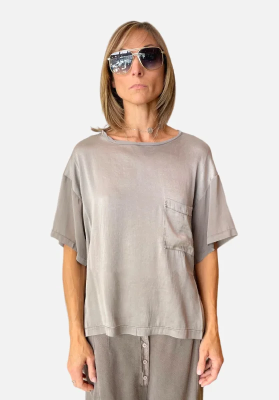 Fall Sale, Prices Drop Oversize Stretch Silk Satin Shirt - Grey