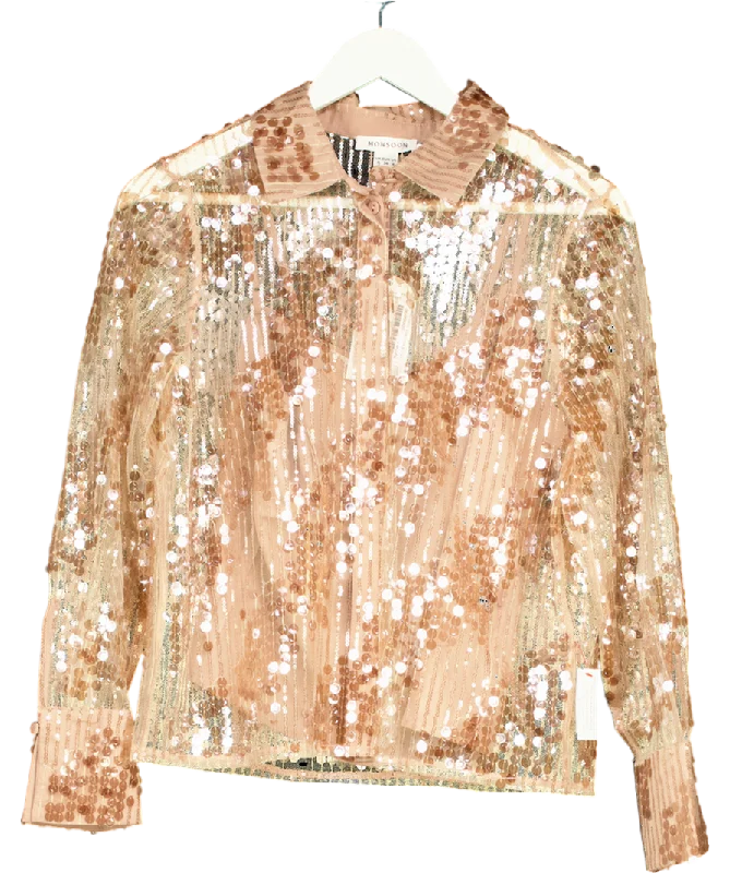 Fashion Forward, Function First Monsoon Gwen Sheer Sequin Shirt Pink UK 8