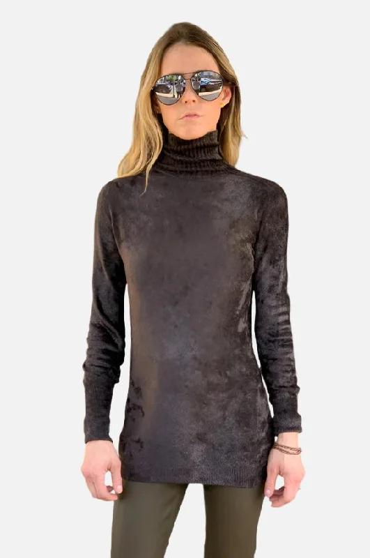 Timeless Style Promotions Velvet Turtleneck - Brown