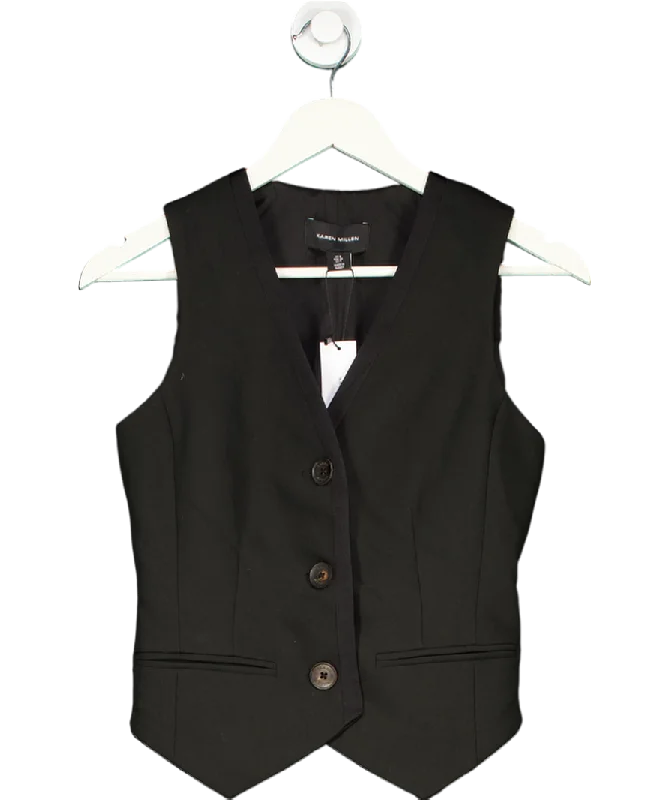 Sustainable Fashion Extravaganza Karen Millen Black Clean Tailored Grosgrain Tipped Waistcoat UK 6