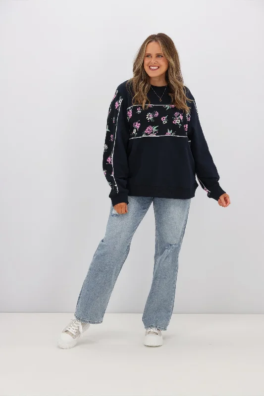 Romantic Fashion Discounts Shine On Label Keira Floral Spliced Crew