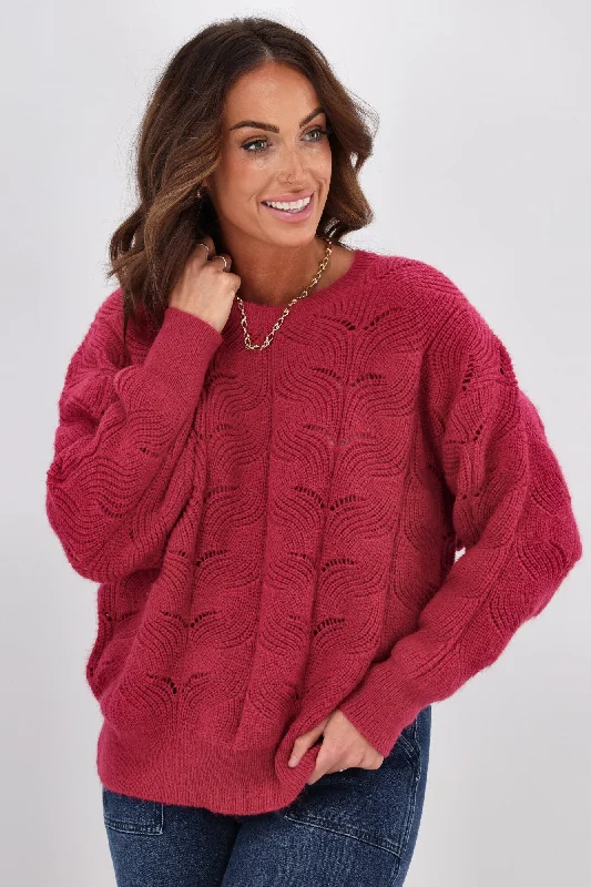 Quick Grab Deals Shine On Label Marisol Pointelle Jumper Claret