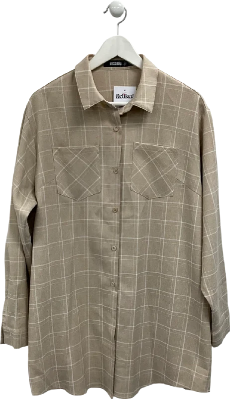 Street Chic Discounts Missguided Beige Oversized Checked Shirt UK 8