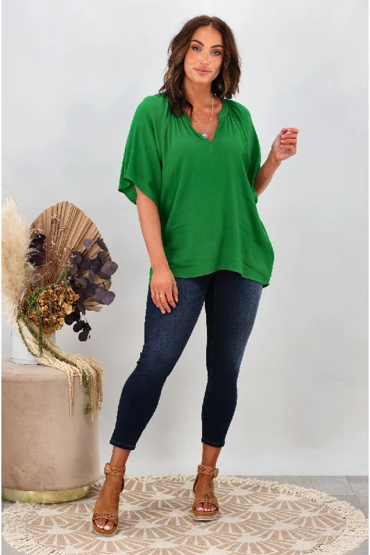 Daily Deals Gloss by Shine On Maive Raglan Flutter Sleeve Top Green