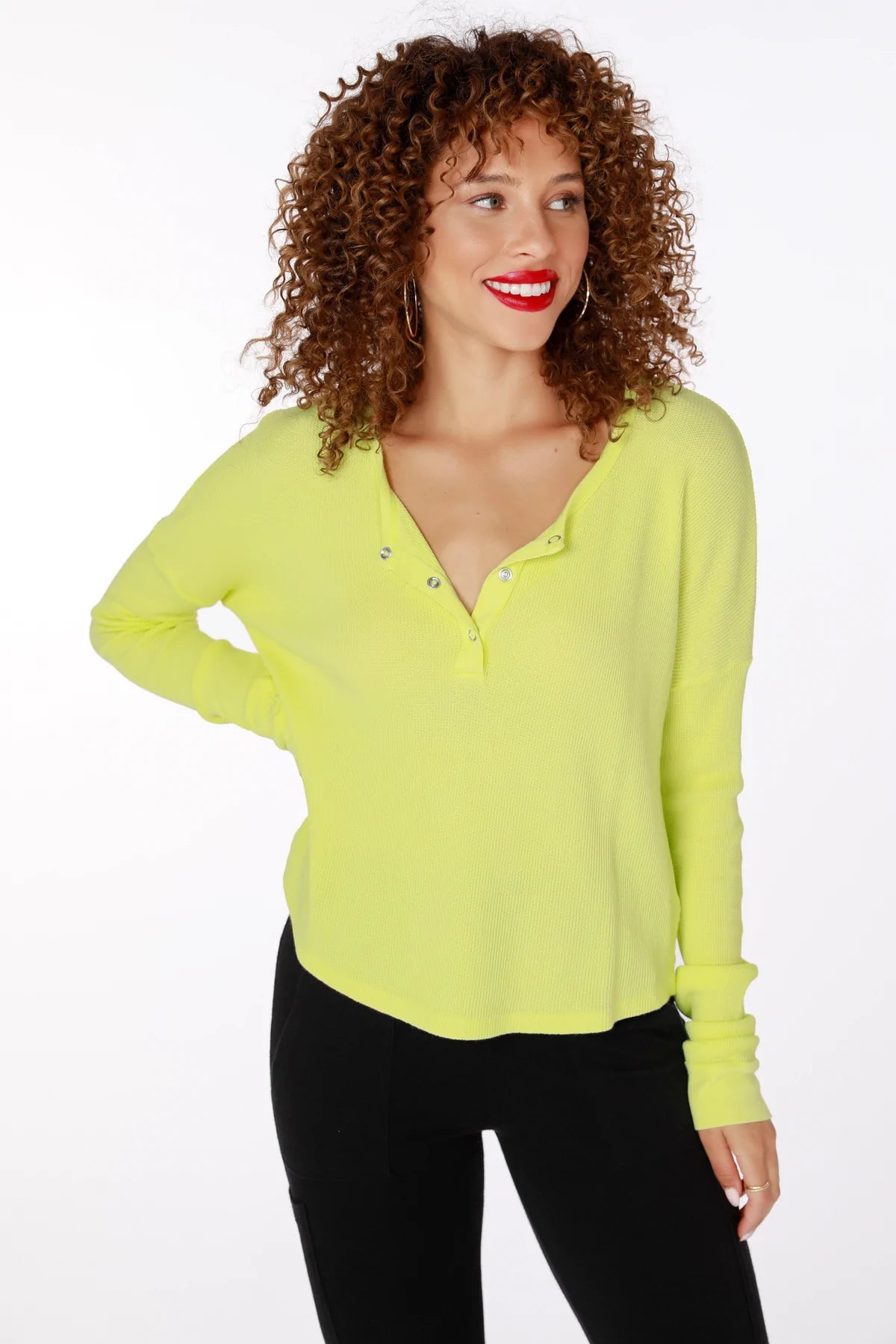 Hot Trends Snap Henley Thermal Top - Lemons