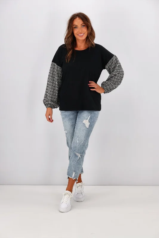 Hot Styles Shine On Label Cici Gingham Sleeve Top Black White