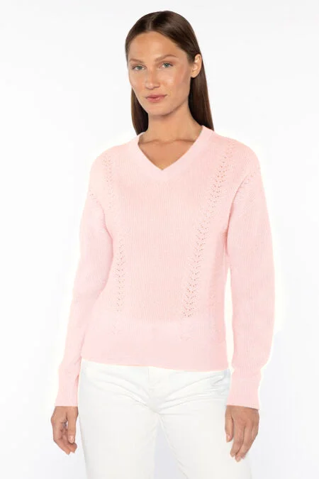 Stylish Statements Kinross Cashmere Pointelle Detail Rib Vee