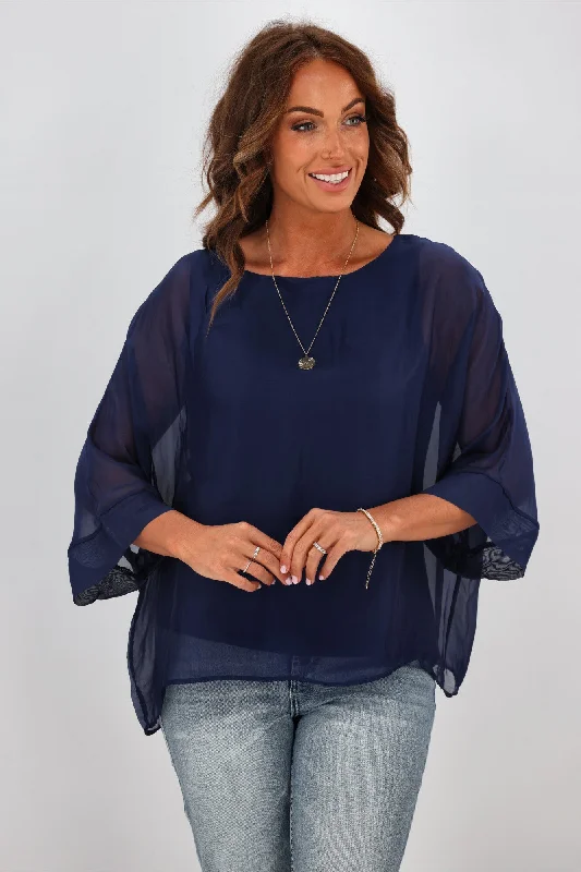 Limited Edition Fate Sunlight and Shadow Flowy Top Navy