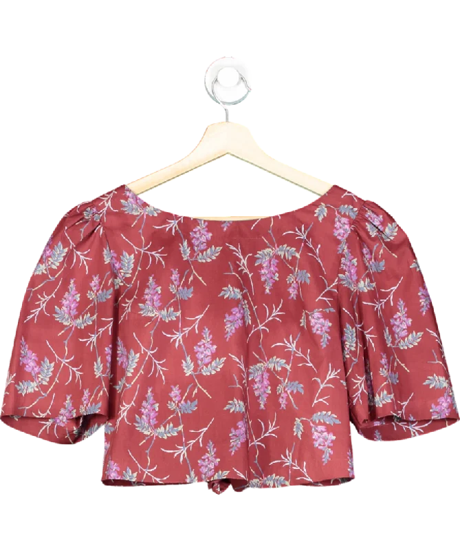 Save Big Rebecca Taylor Red Floral Knot Back Top UK S