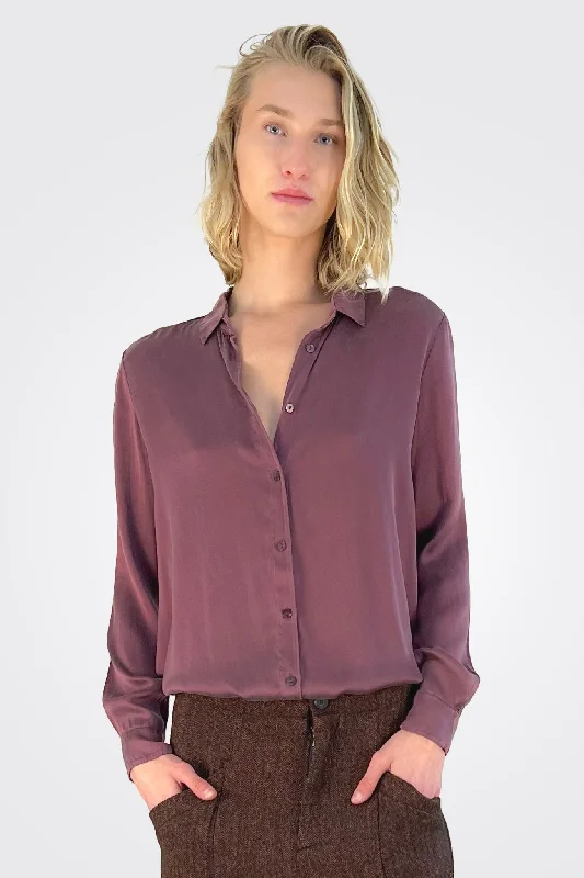 Modern Chic Discounts Stretch Satin Silk Shirt - Burgundy